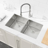 33"x19" Embedded Double Bowl Kitchen Sink, Undermount Handmade Sink in Brushed T3177P296196