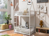 Metal Twin over Twin House Bunk Bed with Fence and Door, White N709P214091K