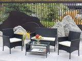 4 PC Rattan Patio Furniture Set Outdoor Patio Cushioned Seat Wicker Sofa W20985037