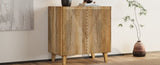 TREXM Wood Accent Cabinet with Storage, Rustic Mango Wood Storage Cabinet with Fluted Design and N715P224944N