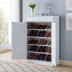 ZUN White Shoe Storage Cabinet with Fives Shelves, Two Drawers, Fits 15 Pairs of Shoes B107130885