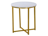 Round Side Table 404060cm, Cross Frame, Single Tier, Faux White Marble PVC Top, Gold Powder Coated 36514617