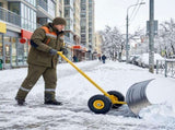 24" x 18" Manual Snow Pusher with T-Handle, Black Blade, Yellow Shaft & Yellow Wheel Hub, Iron 70501121
