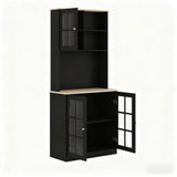 Freestanding Cabinet,Kitchen Pantry Storage Cabinet,Large Countertop, Glass Doors and Adjustable T3971P416309