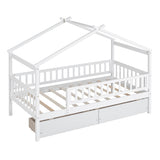 Twin Size Wooden House Bed with Two Drawers, White WF302181AAK