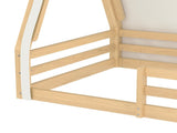 Twin Size House Floor Bed with Tent and Light, Solid Wood Teepee Floor Bed with Full-length W1580P369466