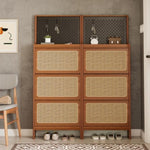 ZUN Rattan Shoe Cabinet for Entryway, Free Standing Shoe Rack with 3 Flip Drawers & Black Pegboard, W1801P172870