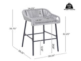 La Push Outdoor Patio Light Gray Rope Bar Stool, Set of 2 N775P176900G