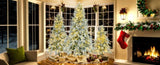 7.5FT Pre-Lit Spruce Snow Flocked Christmas Tree, Artificial Hinged Xmas Tree with 350 Multi-Color N704P199476A