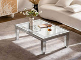 Silver Coffee Tables for Living Room with Dazzling Crushed Crystal Border, Clear Glass Rectangle W3081P326484