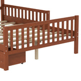 Full Size Wood Platform Bed with Guardrails on Both Sides and Two Storage Drawers, Walnut N733P172700D