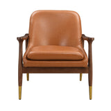 29.2'' Mid-Century Faux Leather Accent Chair with Cushioned Seat, Solid Wood Frame, and Brass-Tipped N767P205863B