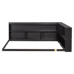 ZUN Full Floor Bed with L-shaped Bookcases, sliding doors,without slats,Espresso W504P146193