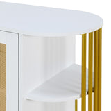 TREXM 2-Door Elegant Curved Dining Cabinet with Gold Trim and Woven Rattan Doors for Dining Room N715P172740K
