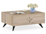 31.5" Multi-Storage Coffee Table - 3-Door CabinetBack Open Compartment, Natural Wood Texture 11870095