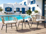 3 Pieces PE Rattan Patio Bistro Set, Outdoor Conversation Furniture with Off White Zipper Cushions & 89855847