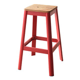 Natural and Red Armless Bar Stool with Crossbar Support B062P189222