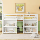 Twin Size Kid Low Loft Bed With Two-Tier Shelves And LED Light For White Color W697P153472