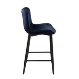 Set of 2 Counter Height Chairs Dark Blue Velvet Upholstery Modern Casual Dining Furniture Metal B011P234286
