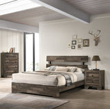 1pc Rustic Queen Platform Bed Slat Headboard Low-profile Bed Frame Brown Finish Contemporary Bedroom B011P331876
