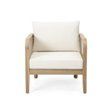 Outdoor Acacia Wood Patio Club Chair, Textilene Patio Furniture,Waterproof Thick Cushion Deep WF532233BGE