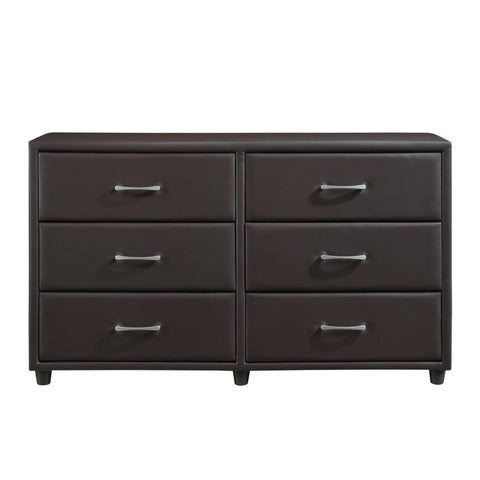 ZUN Contemporary Design Bedroom 1pc Dresser of 6 Drawers Faux Leather Upholstery, Dark Brown Furniture B011P183622