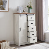 ZUN 5 Drawers Dresser w/Sliding Barn Door, Farmhouse Modern Tall Dresser 5 Chest of Drawers, Storage W2275P206613