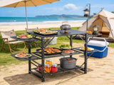One-Piece Folding Camping Kitchen Table, Portable Cook Station with Carrying Bag, Table with 4 Iron 60994744
