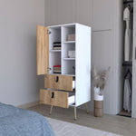 ZUN White and Macadamia 2-Drawer Tall Dresser B062P175197