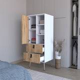 ZUN White and Macadamia 2-Drawer Tall Dresser B062P175197