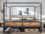 Queen Size Metal Canopy Bed, Upgraded Round-Pipe Metal Bed Frame, Industrial Modern Design, Black W5316P512581