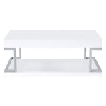 ZUN White High Gloss and Chrome Coffee Table with Bottom Shelf B062P181385