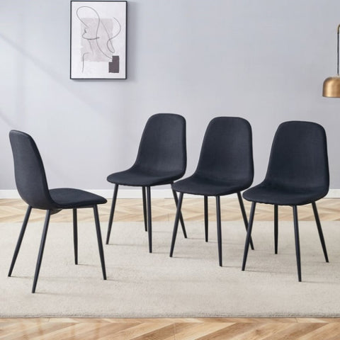 ZUN Luxury Simple Chair - Set of 4 BLACK Linen-Cotton Material High Resilience Dining Chair with Metal W1151P262623