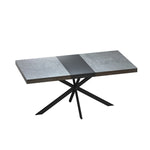 ZUN 55.11" -70.86"Retro Rectangular Stretch Dining Table,Dark Grey stone Top And Relief Plate, W757P209558