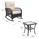 ZUN 3 Pieces Conversation Set, Outdoor Wicker Rocker Patio Bistro Set, Rocking Chair with Glass Top Side W2749P185869