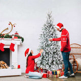 7 FT Snow Flocked Pre-lit Artificial Pencil Christmas Tree, Hinged Xmas Pine Tree with 1100 Branch 39284790