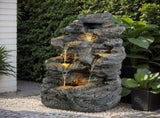 5-Tiered Concrete Tall Slim Fountain, 23.85"H LED-Lit Column, Space-Saving Modern Outdoor Accent, N765P324556G