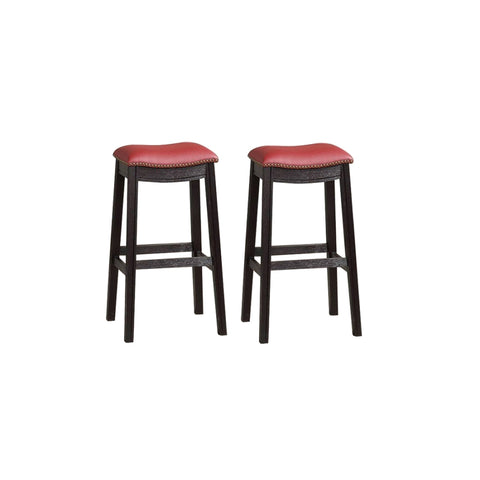 ZUN Burgundy PU Upholstery Bar Stool, Set of 2 SR011822