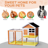 ZUN Wooden Rabbit Hutch Outdoor Chicken Coop Indoor Bunny Cage with Run, Guinea Pig House Pet House with 10952534