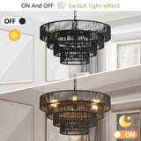 Rustic 4-Tier Black Hemp Rope Chandelier with 6 E12 Sockets, UL Listed Hardwired Pendant Light, W1340P241298