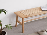 (1.2M) Woven Design Natural Oak Wood Dining Bench Bed Bench for Dining Room, Bedroom, Bathroom W1283P297662
