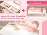 2-in-1 Kids Vanity Table Set with Detachable Mirror, Pink Dressing Table with Storage Shelf & 61595807