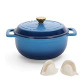 Cast iron 5QT cooking pot - Gradient blue - Includes two silicone gloves - Enamel pot 72431906
