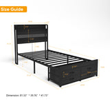Twin Bed Frames with Headboard, Twin Size Bed Frames with Storage Drawers, Twin Bed, Black Metal W2129P262895