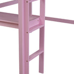 ZUN Twin High Loft Bed, Rubber Wood Loft Bed with Safety Guardrail, built-in desk, ladder,Pink W504P206981