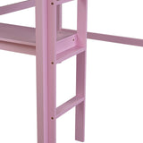 ZUN Twin High Loft Bed, Rubber Wood Loft Bed with Safety Guardrail, built-in desk, ladder,Pink W504P206981