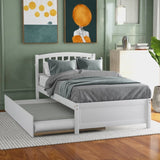 Twin size Platform Bed Wood Bed Frame with Trundle, White WF194302AAK