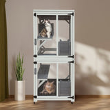 30.7" Wooden Catio Outdoor Cat Enclosure, Luxury Cat House on Wheels with Napping House, 4 Platforms W773P183374