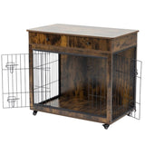 ZUN 38.4" Wooden Dog Crate Furniture Decorative Pet Cage Dog Kennel with 2 Drawers 64104037