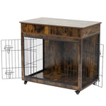 ZUN Dog Crate Furniture, Wooden Dog Crate End Table, 38.4 Inch Dog Kennel with 2 Drawers Storage, Heavy W1422109448